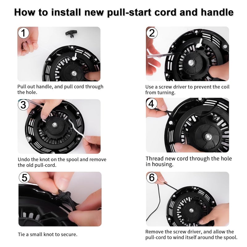 RUTU Recoil Starter Pull Start Rope Cord Handle for Lawn Mower Generator Water Pumps Pressue Washers Air Compressor Log Splitter Mini Bike Go Kart - Image 4